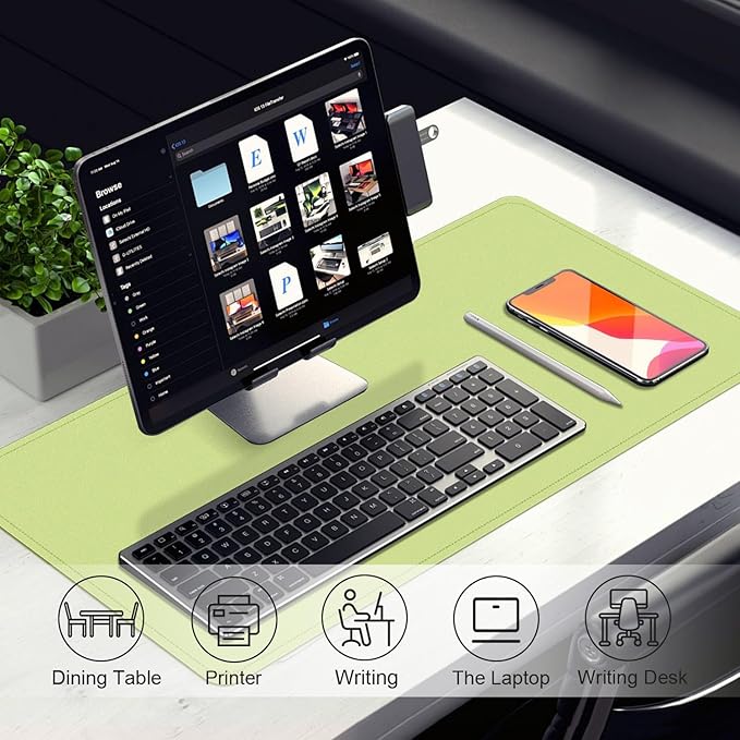 Leather Desk Pad Protector, Mat, Large Mouse Pad, Non-Slip Blotter, Laptop Desk Pad - PU Leather Writing Pad for Office and Home (Matcha Green, 31.5" x 15.7")