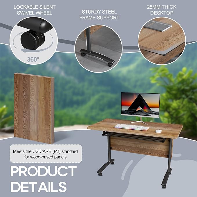 Folding Conference Table 4ft 5ft, Foldable Office Meeting Desk for 6 People, Multiple Sizes Colors Mobile Conference Room Table for Training Room School Business Furniture (6, White Walnut, 47in)