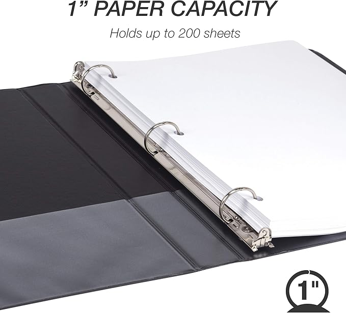 Samsill Durable 1 Inch Binder, Made in the USA, Round Ring Customizable Clear View Binder, Black, 8 Pack (S88430)