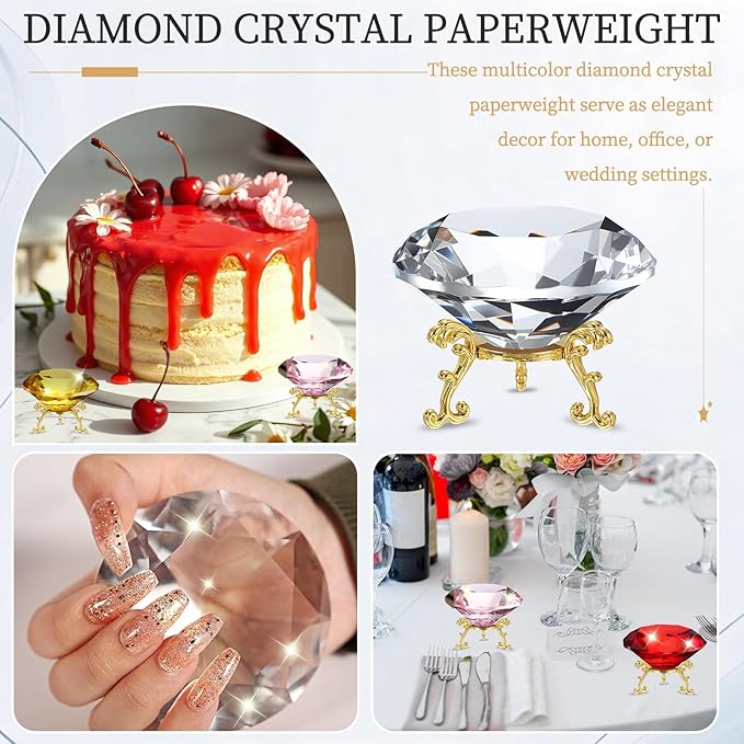 PATIKIL Diamond Crystal Paperweight, 100mm / 3.94" Crystal Paperweight Paper Weight with Gold 25 Metal Base for Home Office Desktop Table Decor Wedding Party Ornaments, Clear