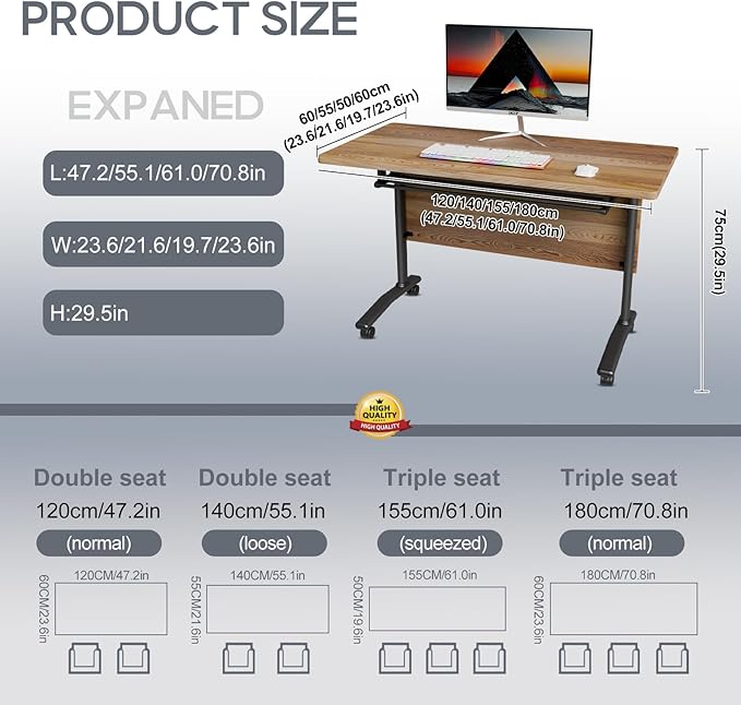 Folding Conference Table 4ft 5ft, Foldable Office Meeting Desk for 6 People, Multiple Sizes Colors Mobile Conference Room Table for Training Room School Business Furniture (2, White Walnut, 71in)
