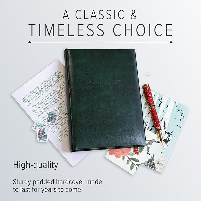 Gallery Leather Large Address Book with Alphabetical Tabs up to 480 Records, Leather Notebook Hardcover, Telephone and Address Books - 9x7", Desk Address, Camden Red