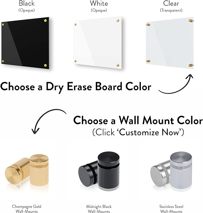 Ships Next Day, Made in USA - Acrylic Dry Erase Board | Non-Magnetic Dry Erase Board | Hanging Frameless White Board | Acrylic for Office, School and Home Walls | for Kids & Adults (Black - 11x14)