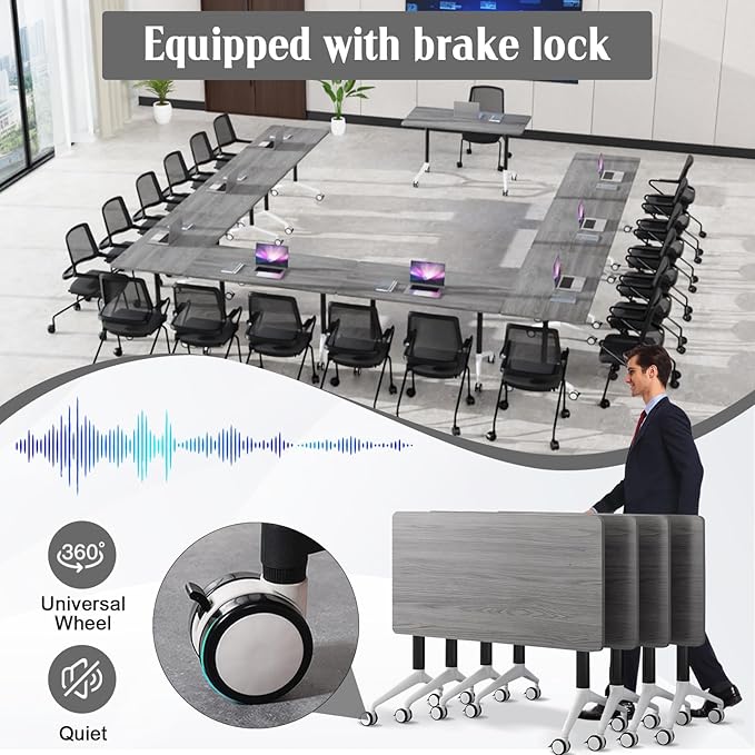 Conference Table,55.1''Folding Conference Room Table for 4-12 People,Mobile Flip Top MeetingTraining Table with Different Coulor and Styles for Offices, Classrooms,Meeting Room (2, 70.8''F)