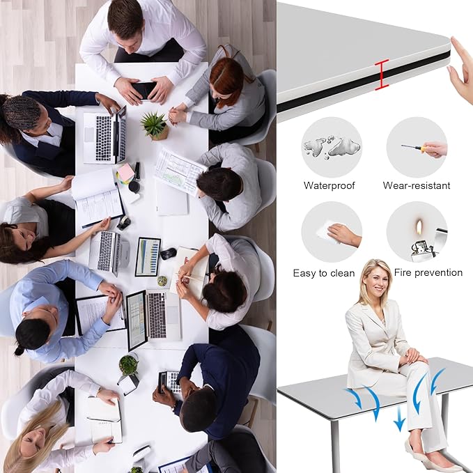 Conference Table Flip Top Mobile Conference Room Tables,Folding Conference Table with Wheels,Large Meeting Training Seminar Table Saving Space for Office Classroom (12, White, 47.2'')