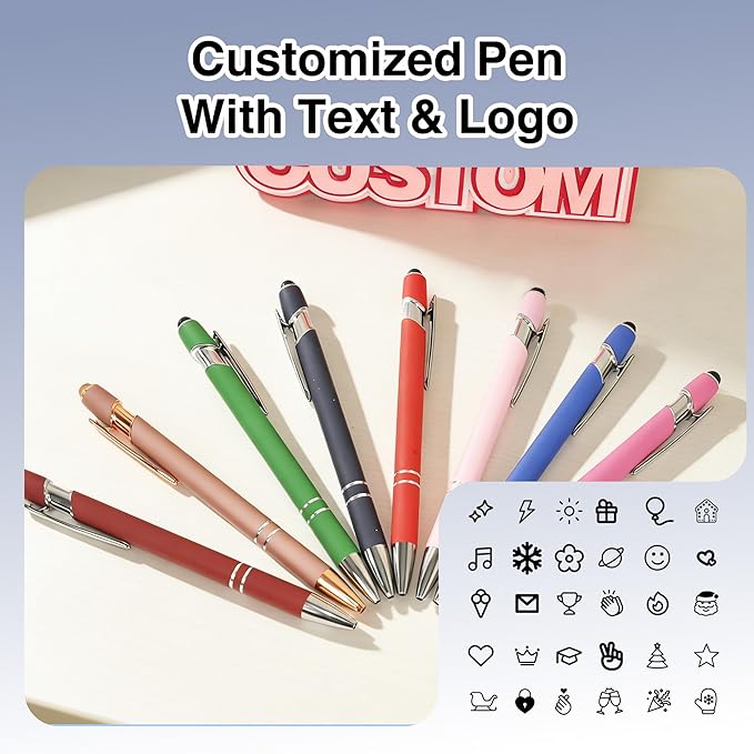 CRME Bulk Custom Pens Personalized Pen with Name Logo Engraved Metallic Customized Pen 2-in-1 Stylus Retractable Ballpoint Pen Soft Grip for Superb Comfort and Control Gifts for Birthday School Office