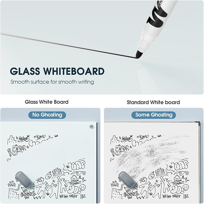 MaxGear Glass Whiteboard, Tempered Magnetic Dry Erase Board 96 x 48 Inch, Frameless Wall Mounted, Office Classroom Conference Room Home Use, Includes Markers, Eraser, Magnets & Mounting Kit