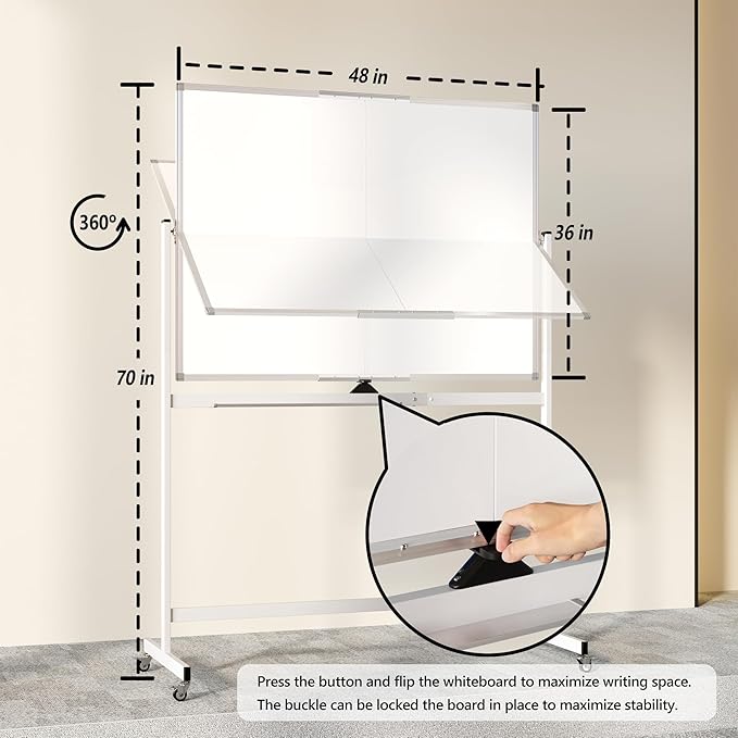 Neatsure Large Rolling Whiteboard on Wheels, 48" x 36" Double-Sided Mobile White Board with Stand, 4' x 3' Portable Standing Magnetic Dry Erase Board Easel for Home Office Classroom School, Silver