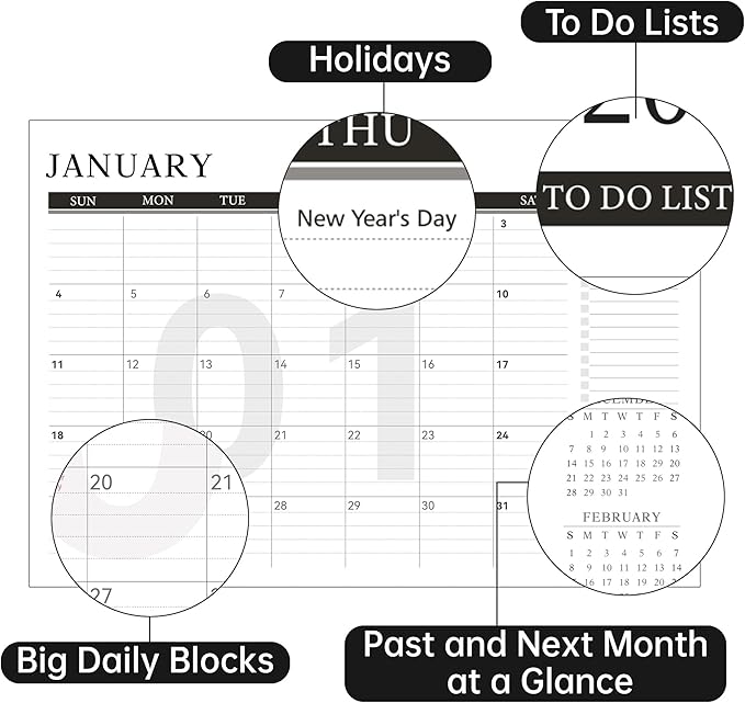 Yoment Desk Calendar Refill 2026-2027, Jan 2026-June 2027, Large 10"x16" Monthly Planner with to-do Lists 18 Months Calendar for Office School Home, Black