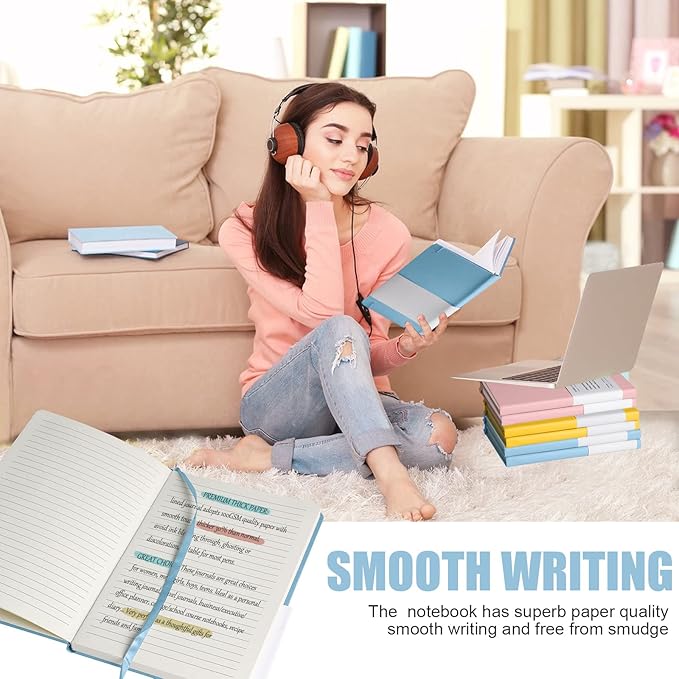 EMOMAS Lined Journal Notebook, 10Pack Hardcover Notebook for Men & Women – Journals for Writing, Work, School, Home & Daily Notes, 160 Pages – Medium A5, 5.7"x8", 100 gsm Thick Paper (Sky Blue)
