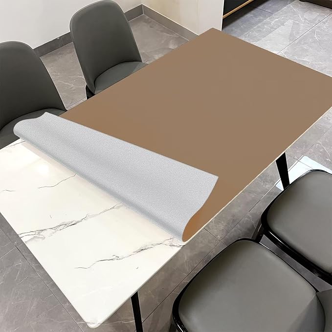 Zinkooat Leather Table Cover,1.8mm Thick,36x54 Inch Table Protector,Table Protector for Dining Room Table,Table Protectors for Rectangle Tables.(Khaki+Silvery,36x54)