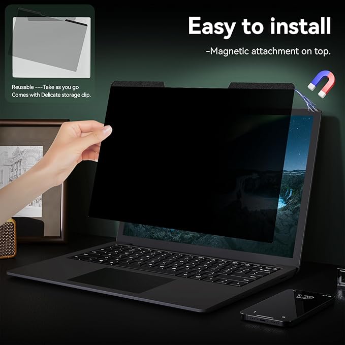 Magnetic Laptop Privacy Screen15.6 Inch 16:9 Aspect Ratio, Anti-Glare Laptop Filter, Anti-Blue Light Shield Monitor Protector Removable 15.6in Film for Lenovo HP Dell Acer Asus Thinkpad Envy Xps