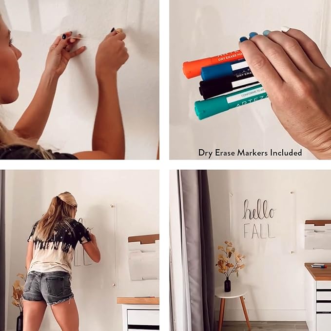 Ships Next Day, Made in USA - Acrylic Dry Erase Board | Non-Magnetic Dry Erase Board | Hanging Frameless White Board | Acrylic for Office, School and Home Walls | for Kids & Adults (White - 20x30)
