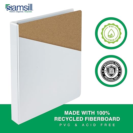 Samsill 1 Inch 3 Ring Binders, Made in USA, Economy Round Ring, Clear View Cover, 200 Sheet Capacity - for School, Home, Office - White, 12 Pack