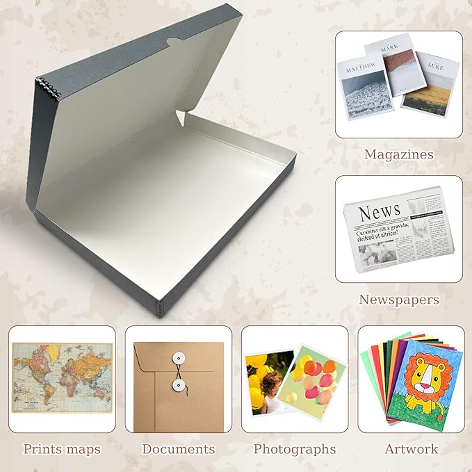 Golden State Art, Archival Folio Storage Box 11x17, Clamshell Design with Metal Edge, Preserve And Store Photos Documents Cards Prints Arts Crafts DIY, Gray