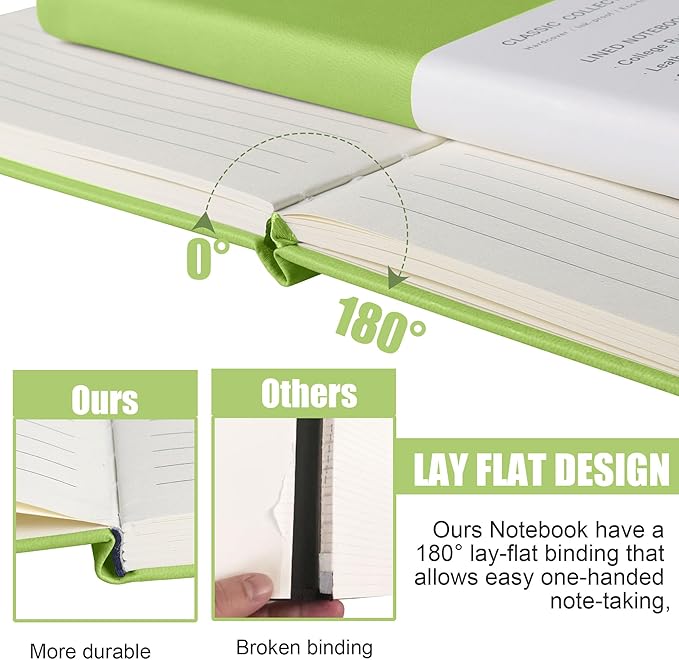 EMOMAS Lined Journal Notebook, 6Pack Hardcover Notebook for Men & Women – Journals for Writing, Work, School, Home & Daily Notes, 160 Pages – Medium A5, 5.7"x8", 100 gsm Thick Paper (Grass Green)