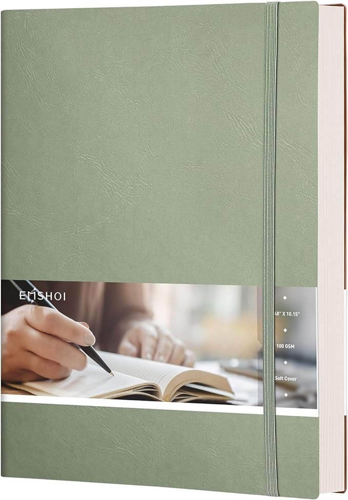 EMSHOI Dotted Journal Bullet Notebook, B5 Large Softcover Leather Journal, 192 Numbered Pages 100gsm Thick Dot Grid Notebook for Drawing Women Men Work School Supplies, 7.48"x10.15"-Green