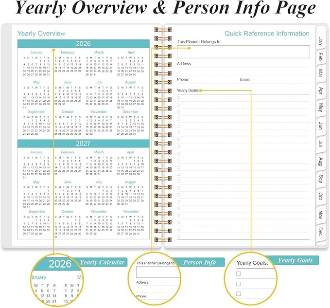 2026 Daily & Monthly Planner - One Page Per Day, Daily Planner from January 2026 to December 2026, Planner 2026 with 12 Monthly Tabs, 6.4" x 8.5", Rose Flower