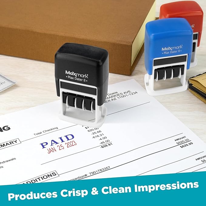 MaxMark Self-Inking Rubber Date Office Stamp with Received Phrase & Date - Black Ink (Max Dater II), 12-Year Band