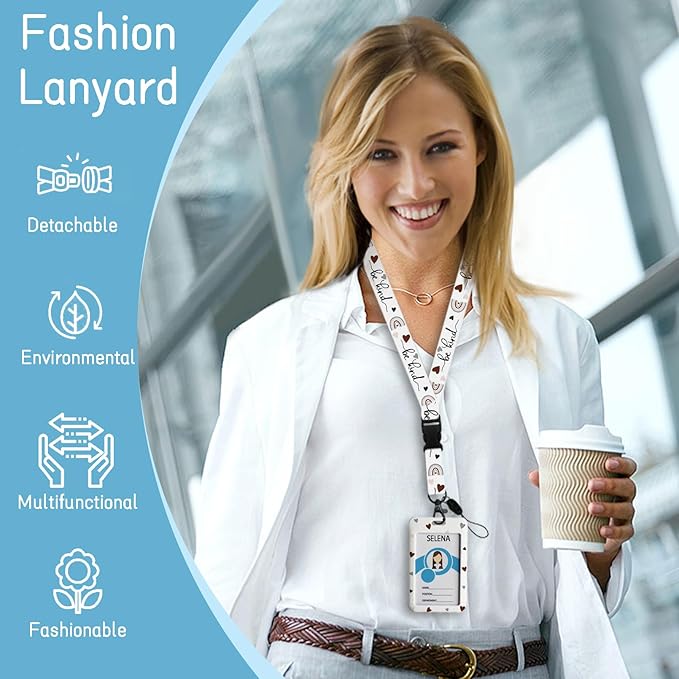 Grey Rainbow Badge Holder Retractable Lanyard, Lanyards for ID Badges Name Tags Vertical Card Holder, Detachable Lanyard Badge Reel Retractable, Teacher Nurse Workers Women Office Gifts