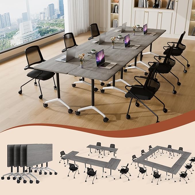 Folding Conference Table 4ft 5ft, Foldable Office Meeting Desk for 6 People, Multiple Sizes Colors Mobile Conference Room Table for Training Room School Business Furniture (4, Grey, 63in)