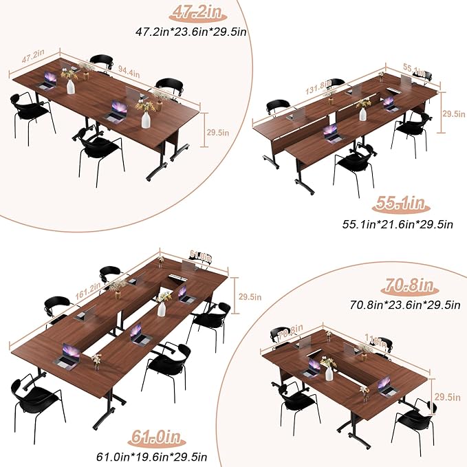Conference Table Flip Top Mobile Conference Room Tables,Folding Conference Table with Wheels,Large Meeting Training Seminar Table Saving Space for Office Classroom(2D,55.1'')