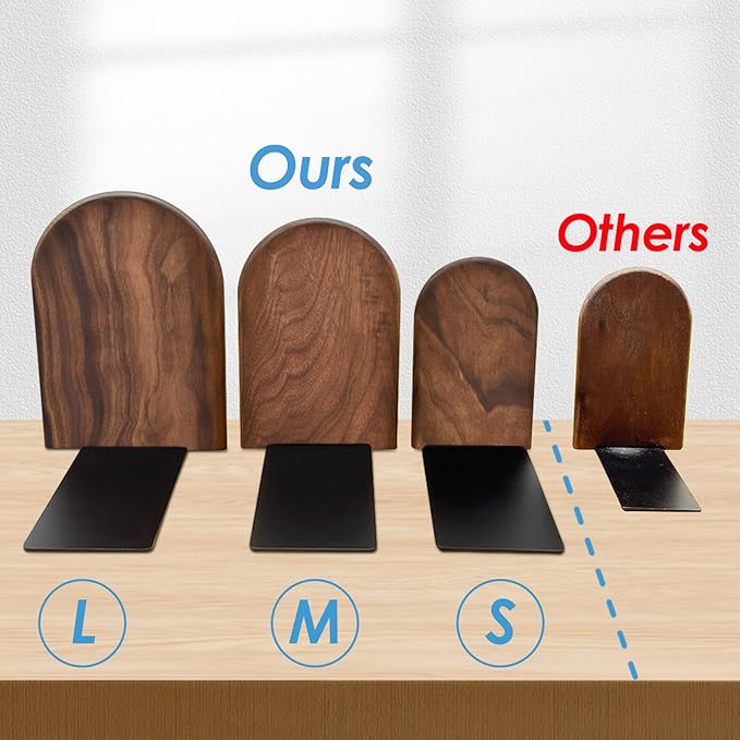 Lauvee Book Ends, Large Sturdy Wooden Bookends for Shelves - Heavy Duty Non-Slip Book Organizers, Decorative Bookend Holders for Home Office, Library, Black Walnut Universal Economy Bookend, 1 Pair