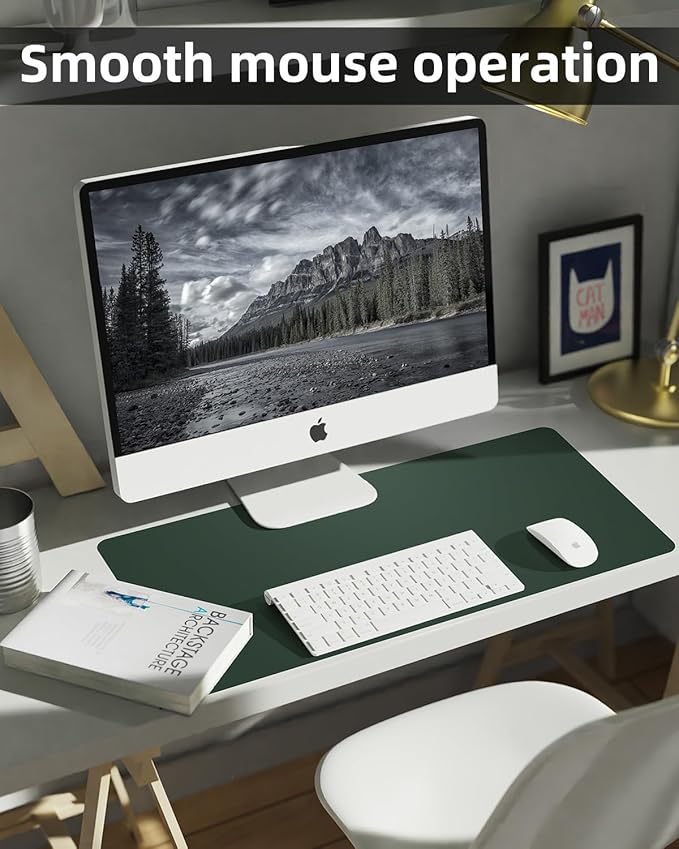 Leather Desk Protector, Non-Slip PU Laptop Mat, Waterproof Writing Pad for Office/Home (31.5"x15.7", Dark Green)