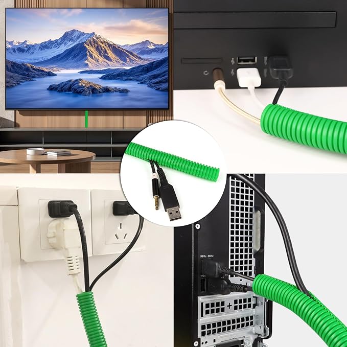 Split Wire Loom Tubing,10,25ft Cord Protectors from Pets No Chew, Flexible Wire Covers Cord Protectors, Protective Split Cable Sleeve for Automotive Home Industrial Wires(Green, 0.51inch-25ft)