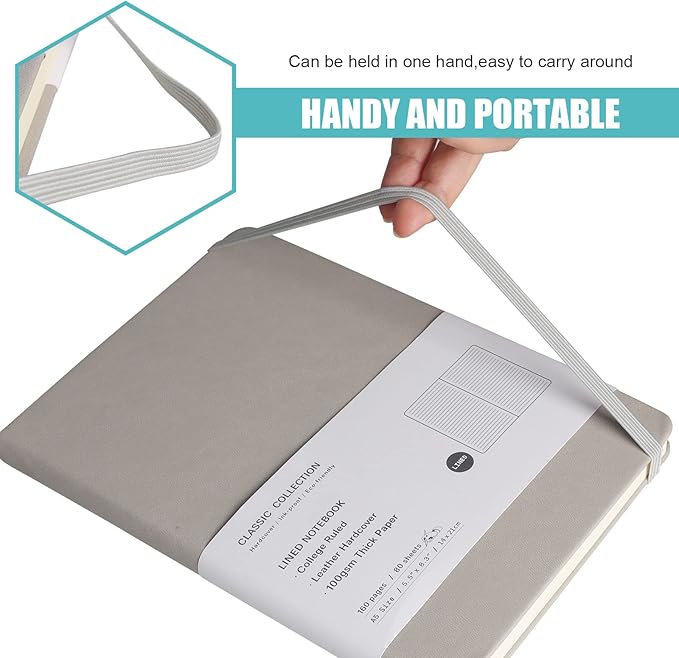 EMOMAS Lined Journal Notebook, 10Pack Hardcover Notebook for Men & Women – Journals for Writing, Work, School, Home & Daily Notes, 160 Pages – Medium A5, 5.7"x8", 100 gsm Thick Paper (Grey)