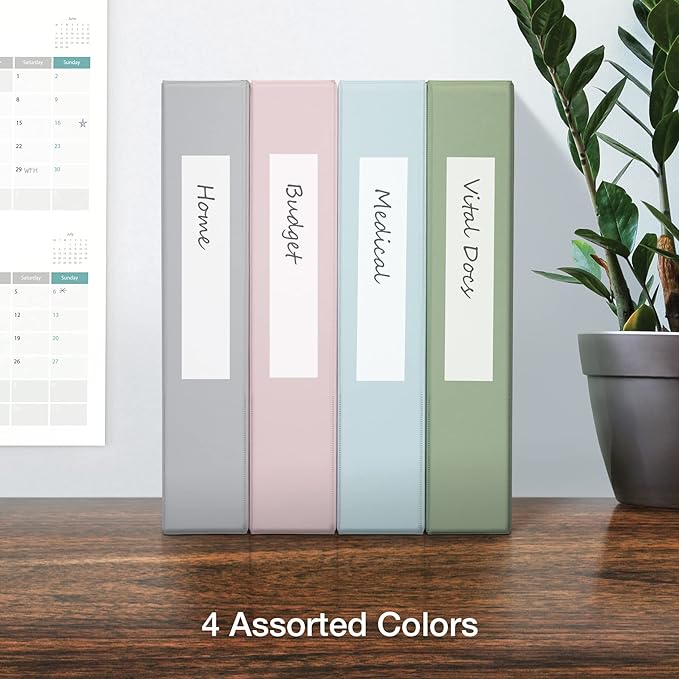 Oxford 3 Ring Binders, Binders for School, 1.5 Inch ONE-Touch Easy Open D Rings, 3-Sided View Binder Covers, Xtralife Hinge, Non-Stick, PVC-Free, Natural Pastels, 375-Sheet Capacity, 4 Pack (79918)
