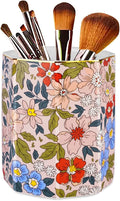 Jwest Pen Holder, Makeup Brush Holder Ceramic Shiny Gold Vintage Floral Flowers Pattern Pencil Cup for Girls Kids Women Durable Stand Desk Organizer Storage Gift for Office, Classroom, Home Pink