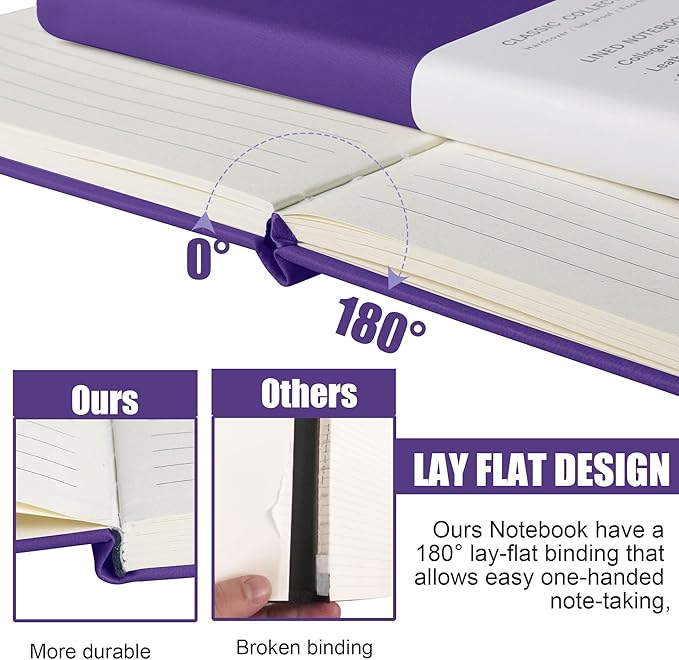 EMOMAS Lined Journal Notebook – Hardcover Notebook for Men & Women – Journals for Writing, Work, School, Home & Daily Notes, 160 Pages – Medium A5, 5.7"x8", 100 gsm Thick Paper (Purple)