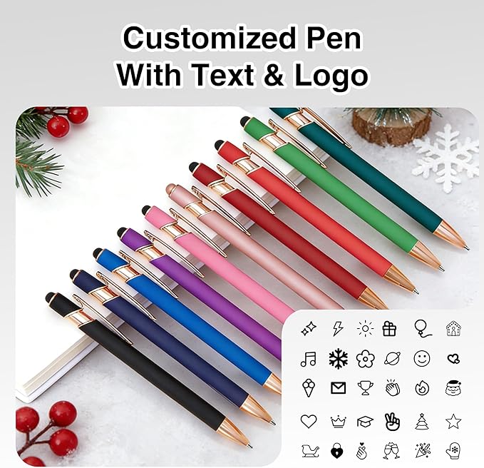 CRME Ballpoint Pen 2-in-1 Stylus Bulk Custom Pens Personalized Engraved Metal Pens with Name Text Logo Writing Marketing Customizable Pen Engraving Pen Gift Coworkers Office Supplies Dark Blue