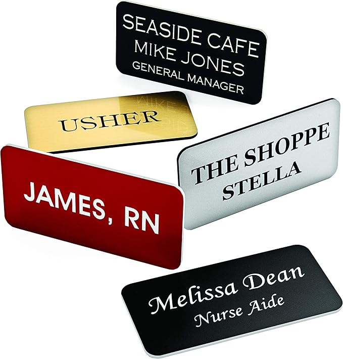 Custom Engraved Name Tag Badges – Personalized Identification with Pin or Magnetic Backing, 1 Inch x 3 Inches, Almond/Black