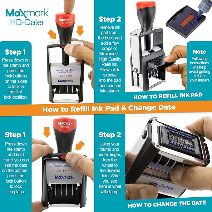 MaxMark Heavy Duty Self Inking Date Stamp with Phrase Denied - Blue Ink