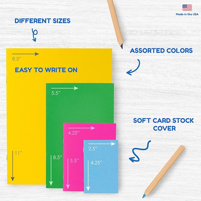 Hygloss Blank Books - Bulk 10 Pack – 5.5" x 8.5" A5 Assorted Colors – Paperback Blank Books for Kids to Write Stories, Doodle Art – Plain Drawing Sketchbook, Unlined Journal, Notebook Without Lines