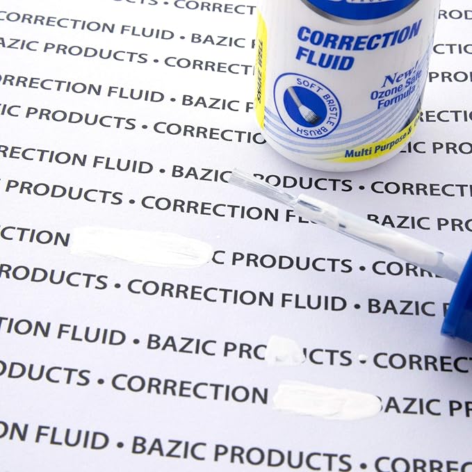 BAZIC Metal Tip Correction Pen & Correction Fluid (2/Pack)