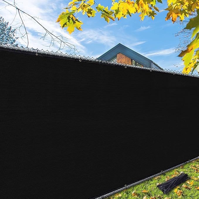 iCover 5x50ft Privacy Screen Fence, Outdoor Fencing Panels, Garden Windscreen Mesh Shade Sail Net Barrier, Include Reinforced Bindings and Brass Grommets Cable Zip Ties, Black