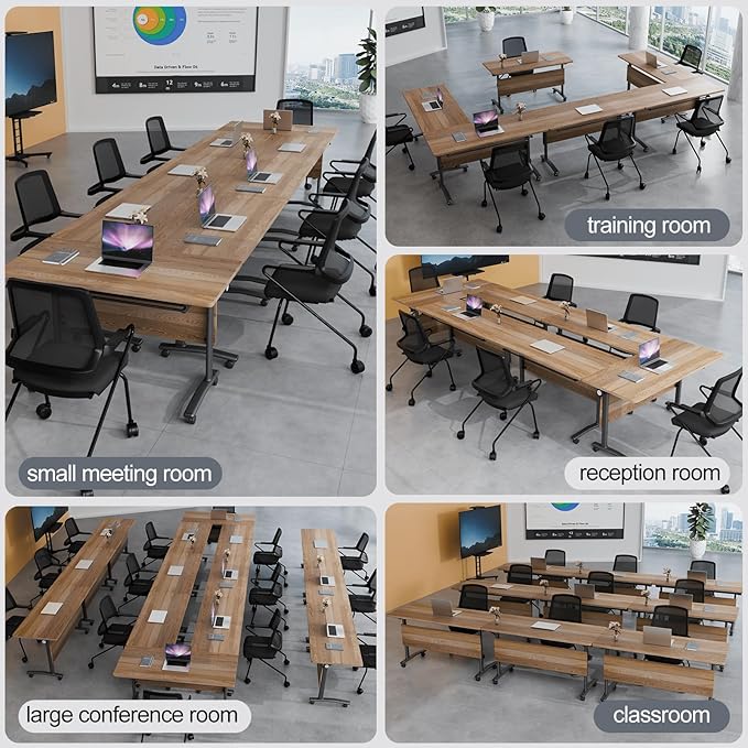 Folding Conference Table 4ft 5ft, Foldable Office Meeting Desk for 6 People, Multiple Sizes Colors Mobile Conference Room Table for Training Room School Business Furniture (2, White Walnut, 71in)