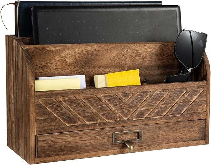VERGOODR Solid Wooden Desk Drawer Organizer Desktop File Sorter,Desktop Mail Organizer with Handle For Office Supplies,Office Desk Accessories & Workspace Organizers for Home Organization (Brown)
