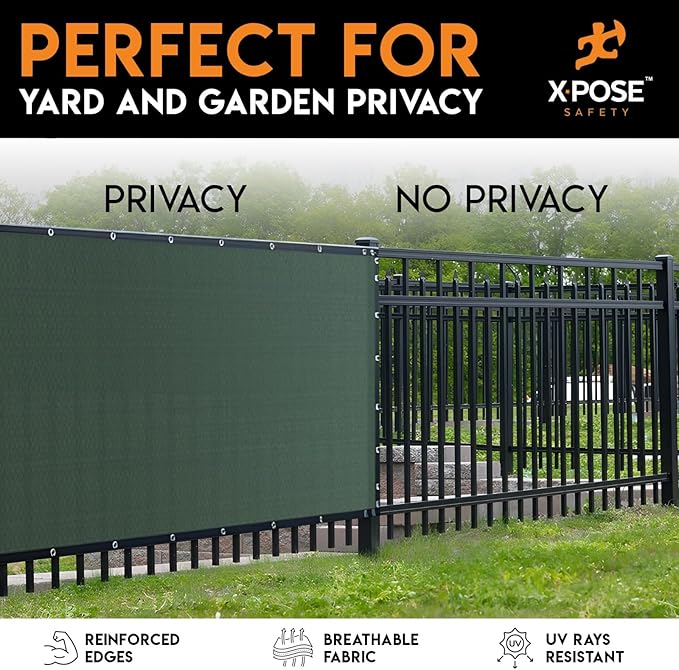 Xpose Safety Privacy Fence Screen 8’ x 50’ – Heavy Duty Green Mesh with 90% Visibility Block, UV Protection – for Garden, Yard, Nursery, Kennel, Dog Run, Greenhouse