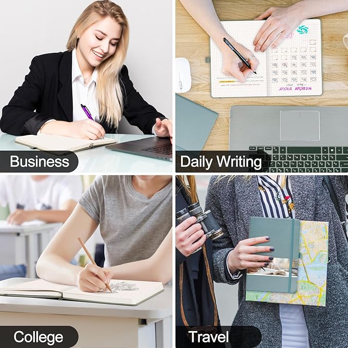 EMSHOI A5 Graph Paper Notebook Journal - 256-Page Hardcover, 120gsm Thick Ink-Proof Paper, PU Leather Cover with Inner Pocket, Portable 5.75"x8.38" Size for Work, Math, Engineering – Light Blue