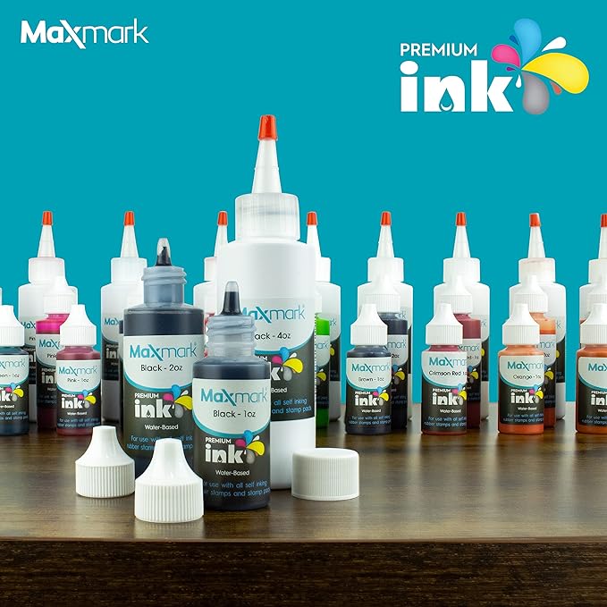 MaxMark Premium Refill Ink with Control Tip Bottle for Self-Inking Stamps, Blue Color - 1 oz.