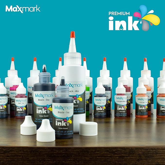 MaxMark Premium Refill Ink with Control Tip Bottle for Self-Inking Stamps, Orange Color - 4 oz.