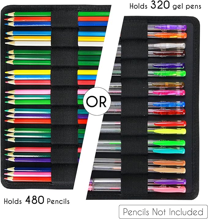 YOUSHARES Big Capacity Colored Pencil Case - 480 Slots large Pen Case Organizer with Multilayer Holder for Prismacolor Colored Pencils & Gel Pen (Quicksand Gold)