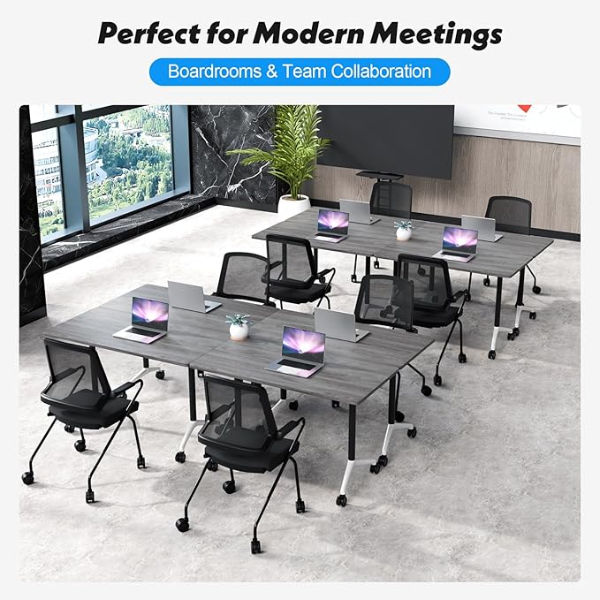 Goakwwuz Conference Room Table, Folding Conference Tables,Thicken Grey Tabletop,Flip Top Wooden Seminar Meeting Room Table for Conference Room Offices (8, Grey, 70.8”)