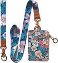 bolimoss Lanyard Wallet,Wallet Lanyard,lanyards for id Badges,lanyards for id Badges for Women,Lanyard Wallet for Women,Fashion Badge Holder with Zipper（Cartoon Floral）