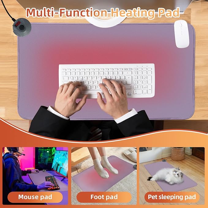 MyPlace Heated Mouse Pad - Heated Desk Mat with 8 Levels Heating & 3 Hours Auto Shut-Off - 31.8”x 17.3”Large Safe Desk Mat Hand Warmer for Home Office Work (Light Purple)