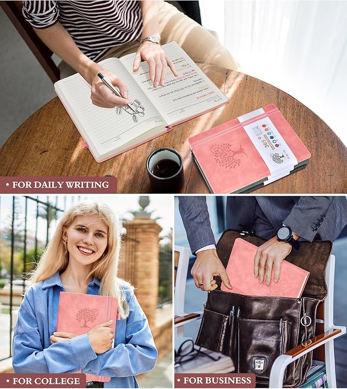 PERCUN B5 Lined Journal Notebook - 365 Page Large Leather Journals for Writing Women Men，Hardcover Notebook with 100Gsm Thick Pages，Daily Diary for Travel, Work，School，College Ruled (7.6" x 10.3")